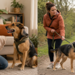 Derselbe Hund ist zu Hause aufmerksam bei seiner Halterin, während er draußen von seiner Umgebung abgelenkt ist.